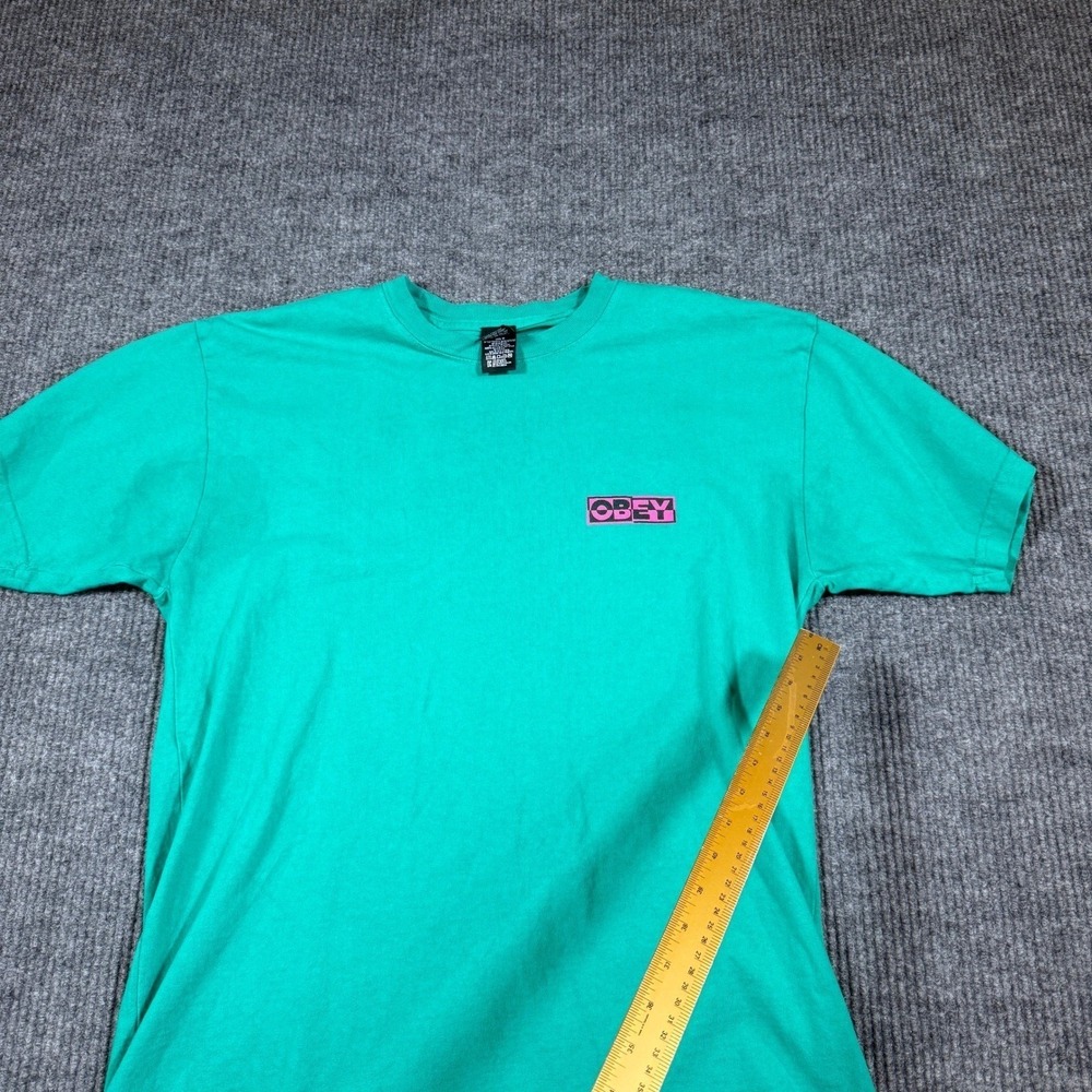 Obey Mens Graphic T-Shirt Green Pink Logo Short Sleeve Crew Neck Size M - Picture 4 of 8